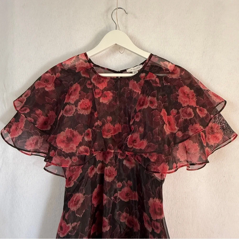 Topshop Women’s Organza‎ Floral Print Mini Dress Size 2 Lightweight